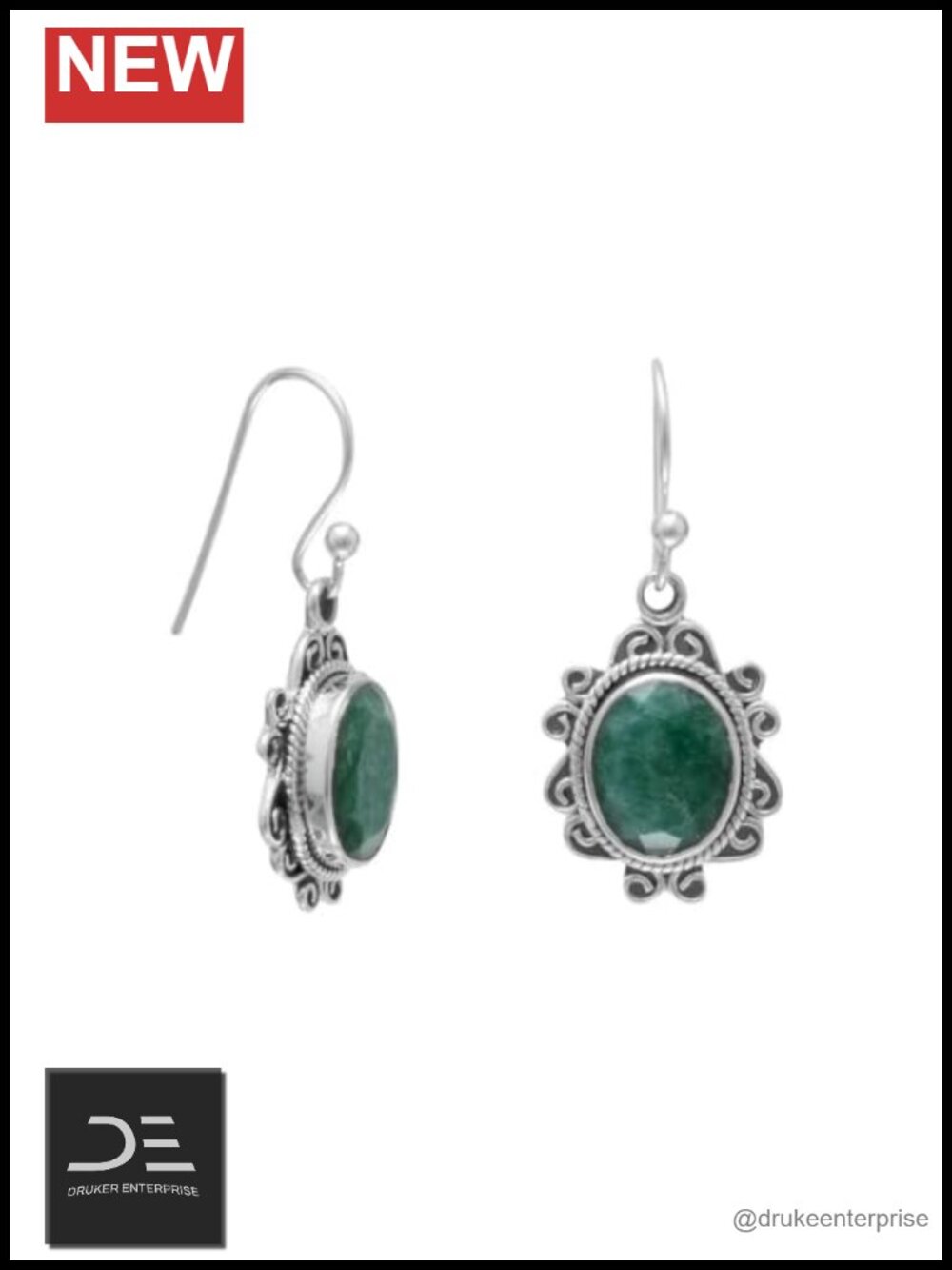 925 Sterling Silver Green Beryl Dangle Earrings for Women